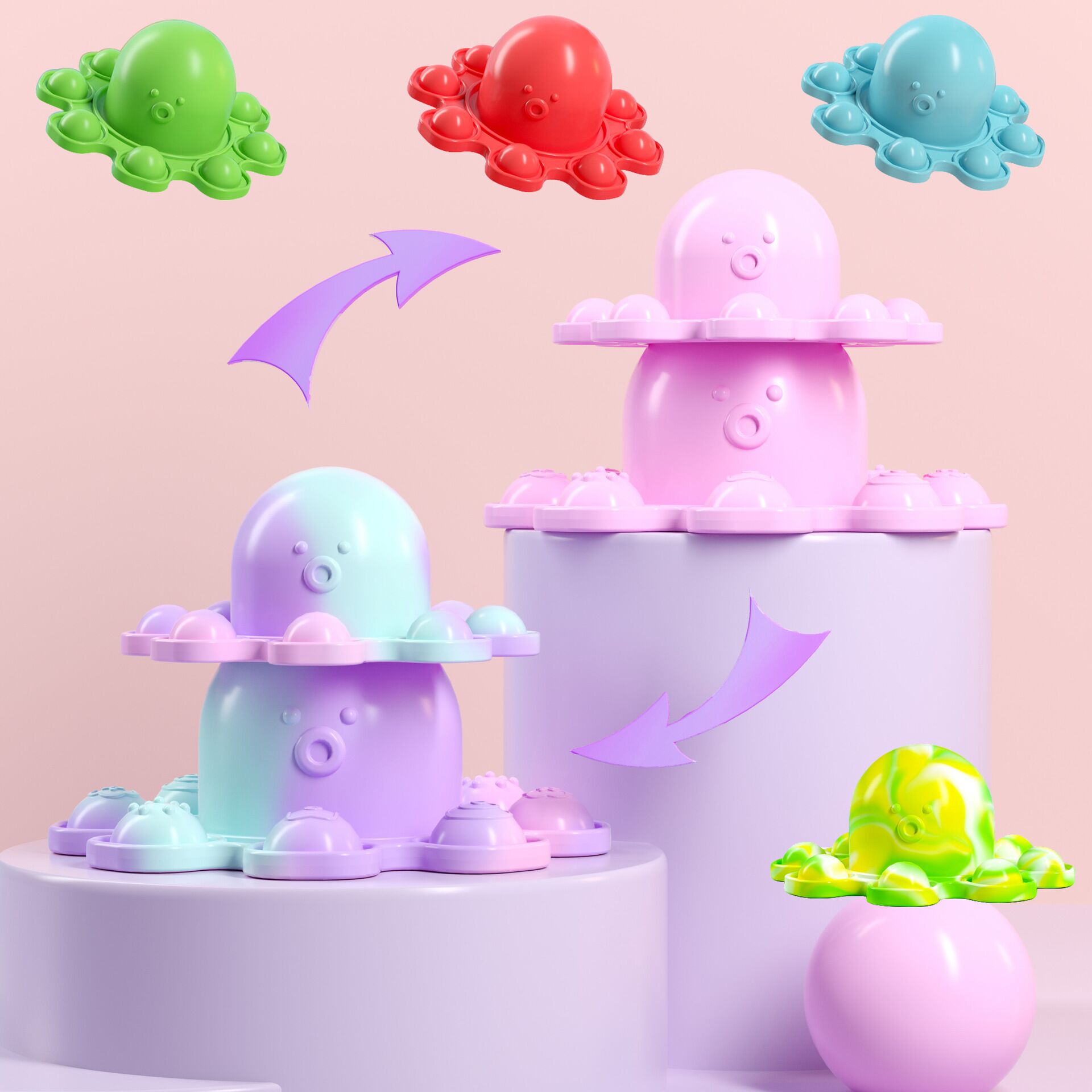 

Fashion Pop key chains Funny Fidget Toys Rainbow flipped Octopus Silicone bag Keychains For Children Relieve stress relief wholesale