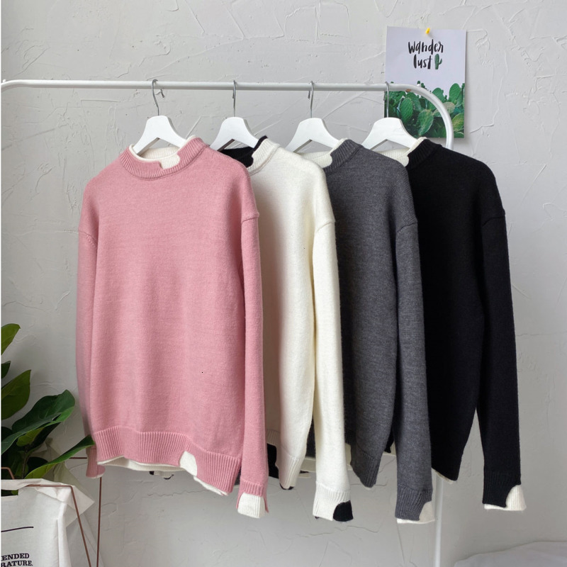 

2021 New Winter Fake Two-piece Sweater Men's Warm Fashion Casual Knitted Pullover Men Wild Knitting Sweaters Mens Clothes 7r5x, Black