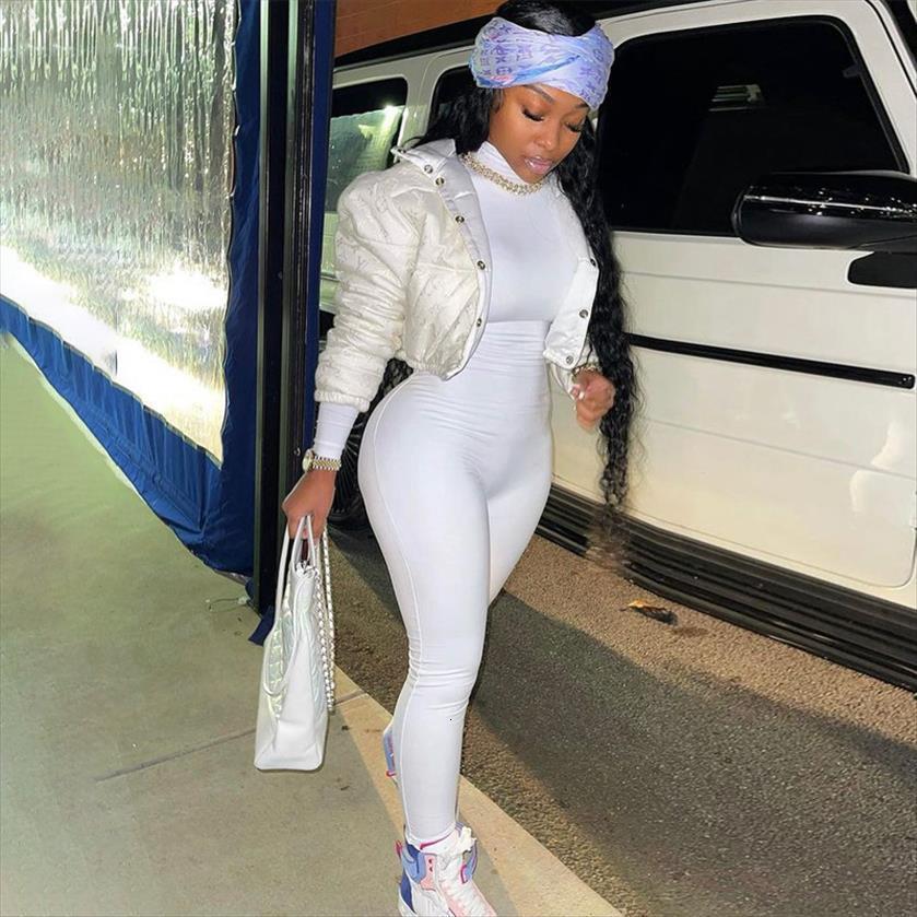 

Solid Turtleneck Skinny Casual Workout Women Jumpsuit Bodycon Sexy Party Playsuit Sporty Active Wear Elegant, Black;white