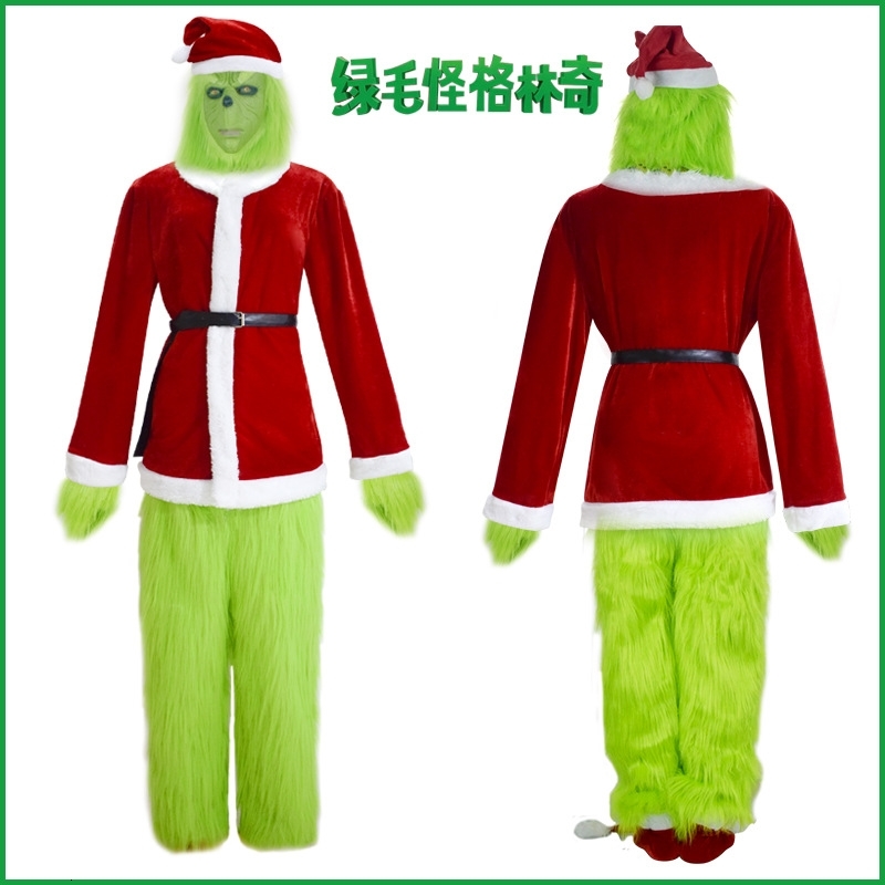 

Halloween green hair monster Grinch Cosplay Santa Claus suit Party Costume