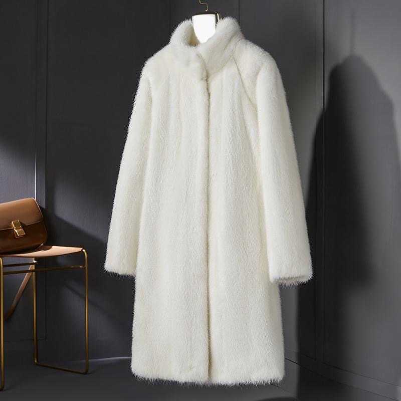 

Women's Fur & Faux 2021 Autumn/winter Haining Medium Long Sleeves Stand Collar Natural Mink Coat Women Large, Black