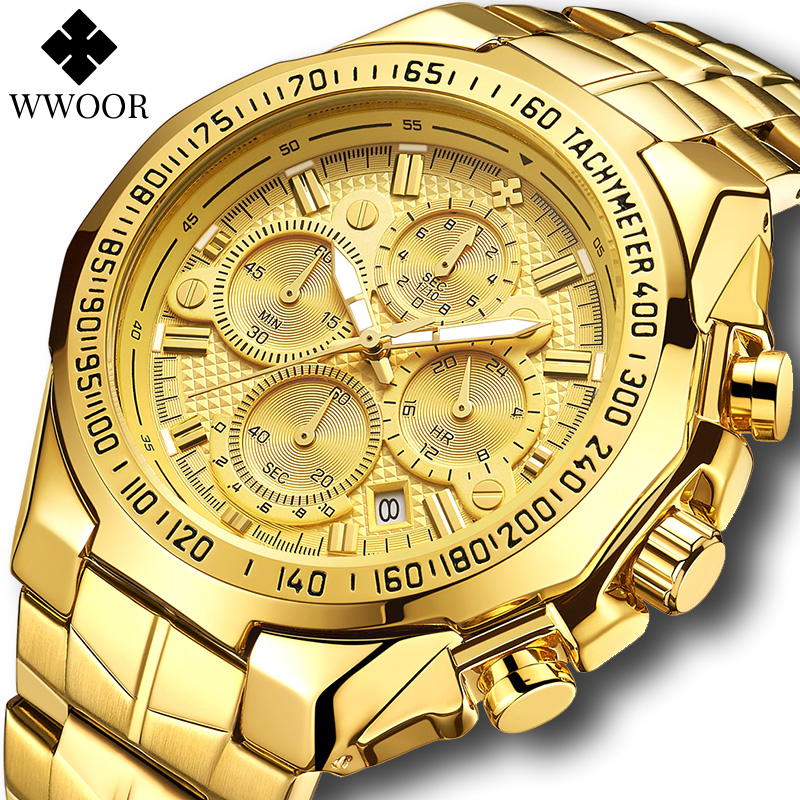

WWOOR Sports Military Watches Men Top Brand Luxury Gold Full Steel Waterproof Analog 24 Hour Quartz Wristwatch Relogio Masculinog, Silver black