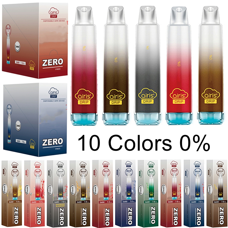 

2600Puffs 100% Original Airis Drip Disposable E Cigarettes Vape Pen 7ml Prefilled Device Pods 1200mAh Battery 0% Zero 10 Colors Starter Kits