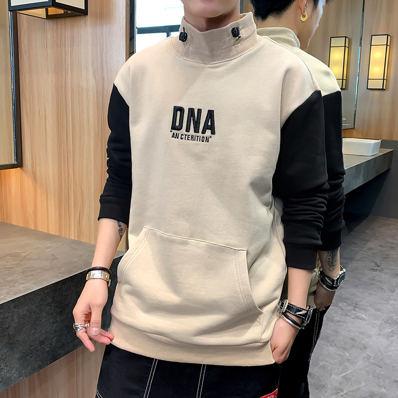 

2021 Semi-turtleneck Hoodie Men Spring Autumn Loose New Korean Version Sweatshirts Top Bottom Men's Long-sleeve Casual Hoodies Rbj1, Red
