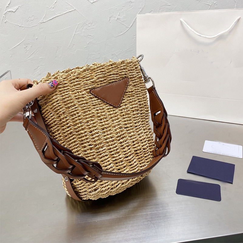 

Straw Beach Bag Woven Handmade Shoulder Sling Crossbody Bags Clutch Wallet Purse Two-tone Leather Brown Pouch, Khaki