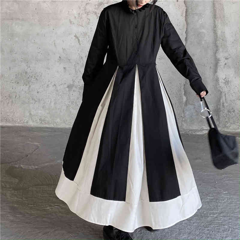 

Casual Dresses Gvuw outono yamamoto vestido longo design de nicho feminino preto e branco costura gola estilo japonês kb3120 RY5B, 1# shoe box