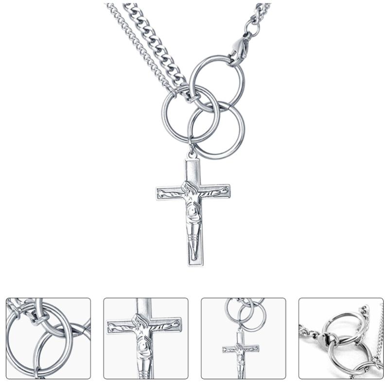 

Pendant Necklaces 1pc Male Cross Necklace Hip Hop Style Neck Man Necklace(Steel Color)