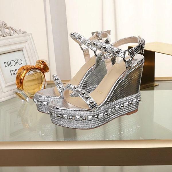 

Summer Designer Women Platform Wedge Sandals High Heels Studded Red Bottom Sandal Sexy Woman Fashion silver glitter-covered leather, Pink