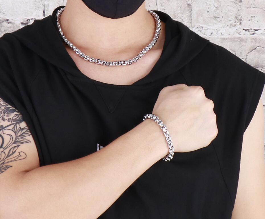 

8mm Wide 8.26''+26'' Size Silver Mens Necklace + Bracelet Jewelry Set Stainless Steel Huge Rolo Link Chain Shiny Fashion Gifts
