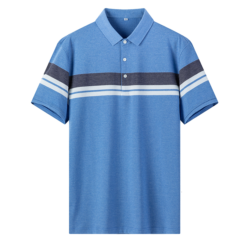 

2021 New Men's Summer Short-sleeved Lapel Loose Stripe Youth Middle Age Casual Polo Shirt High Quality Plus Size M-7xl 1mi5, Blue