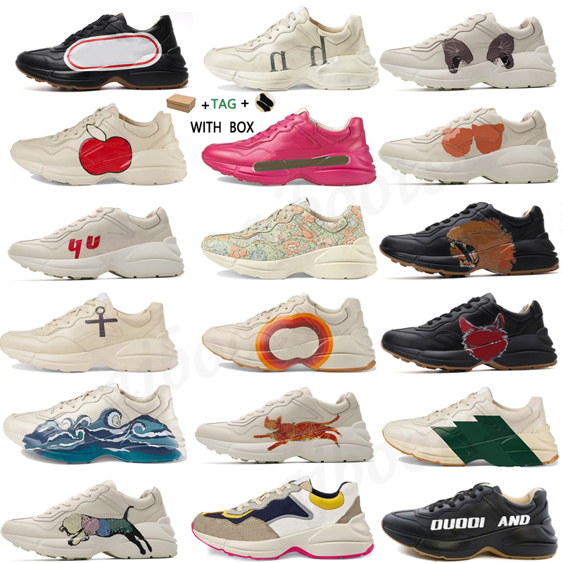 

2021 Rhyton Vintage Leather Sneakers Men Designer shoes Womens Casual Ladies Classic White Leather Thick Sole Vintage Trainer Dad Shoes #895, Box