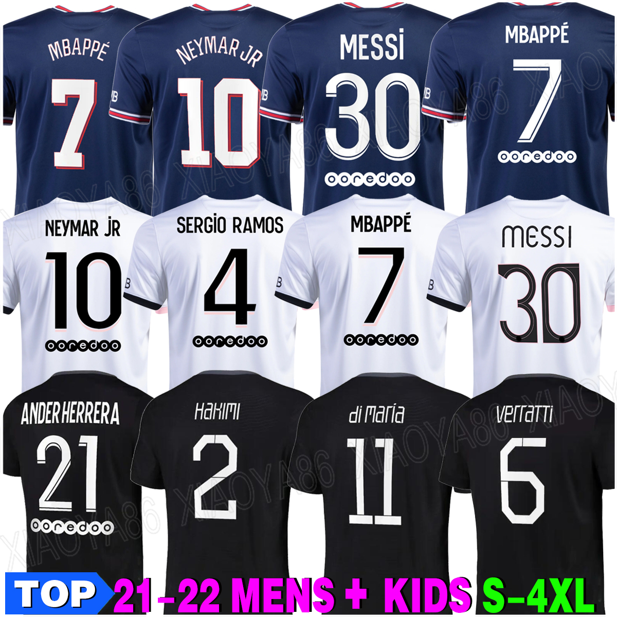

21-22 MBAPPE HAKIMI SERGIO RAMOS WIJNALDUM soccer jersey 21 22 football shirt 2021 2022 MARQUINHOS men + kids kit uniform enfants maillot de foot, 2 away
