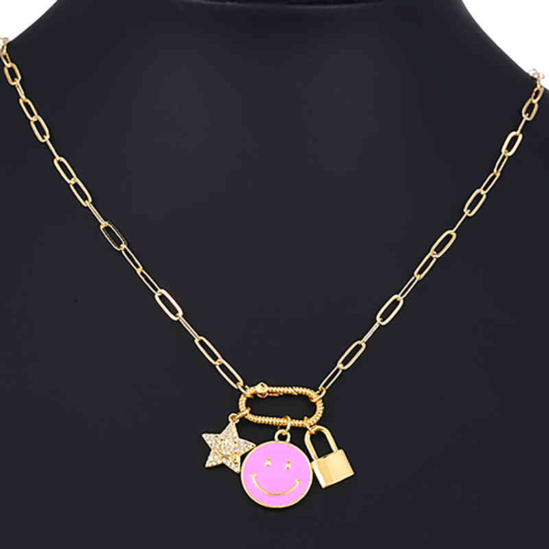

Zhini Luxury Aaa Zircon Crystal Statement Choker Necklaces for Women Simple Cute Smiley Pendant Necklace Jewelry Collares