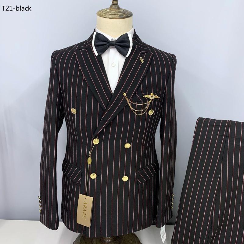

Men's Suits & Blazers 2 Pcs Set Jacket Pants / 2022 Fashion Men Casual Boutique Business Vertical Stripe Wedding Suit Dress Coat Trousers, Tu se