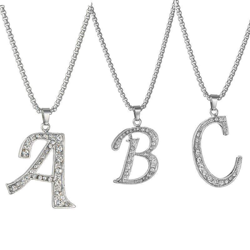 

Pendant Necklaces Luxury Crystal Silvery Alphabet Letter Chain Necklace Punk Hip-Hop Style Fashion Woman Man Initial Name Jewelry Gift
