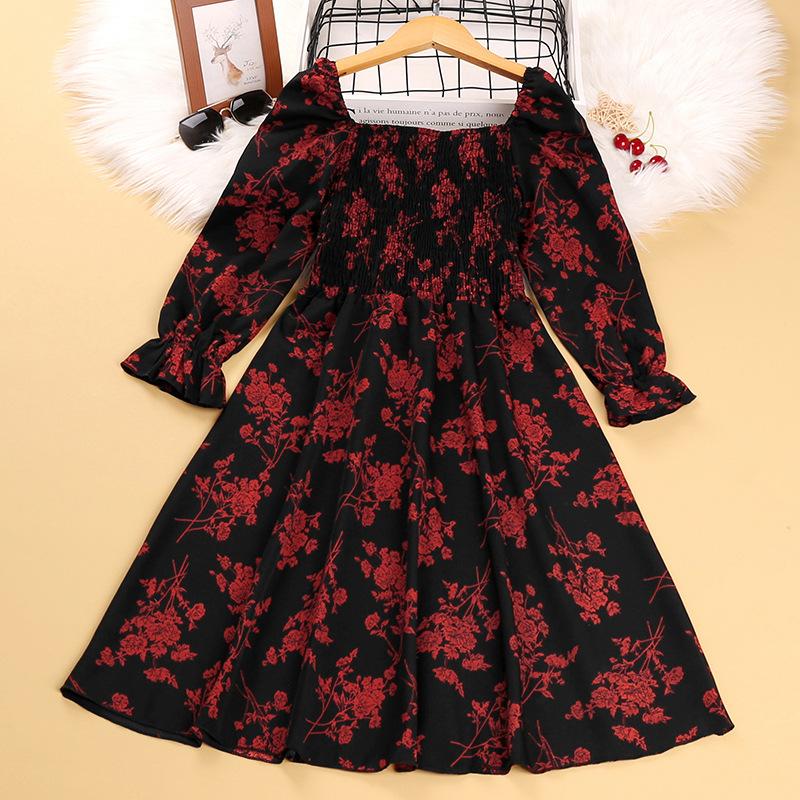 

Girl's Dresses 2022spring Autumn Girls Long Sleeve Dress Print, Red;yellow
