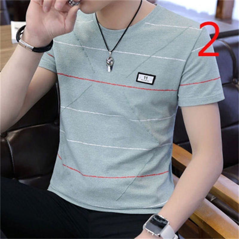 

2021 New Summer Short-sleeved T-shirt Men's Korean Version of Slim Personality Trendy Handsome Half-sleeved Clothes Obzh
