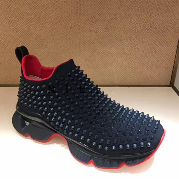 

Fashion Red Bottom Men Women Casual Spikes Rivets Rhinestone Shoes Dress Party Walking Shoes Sneakers Chaussures De Sport, Black