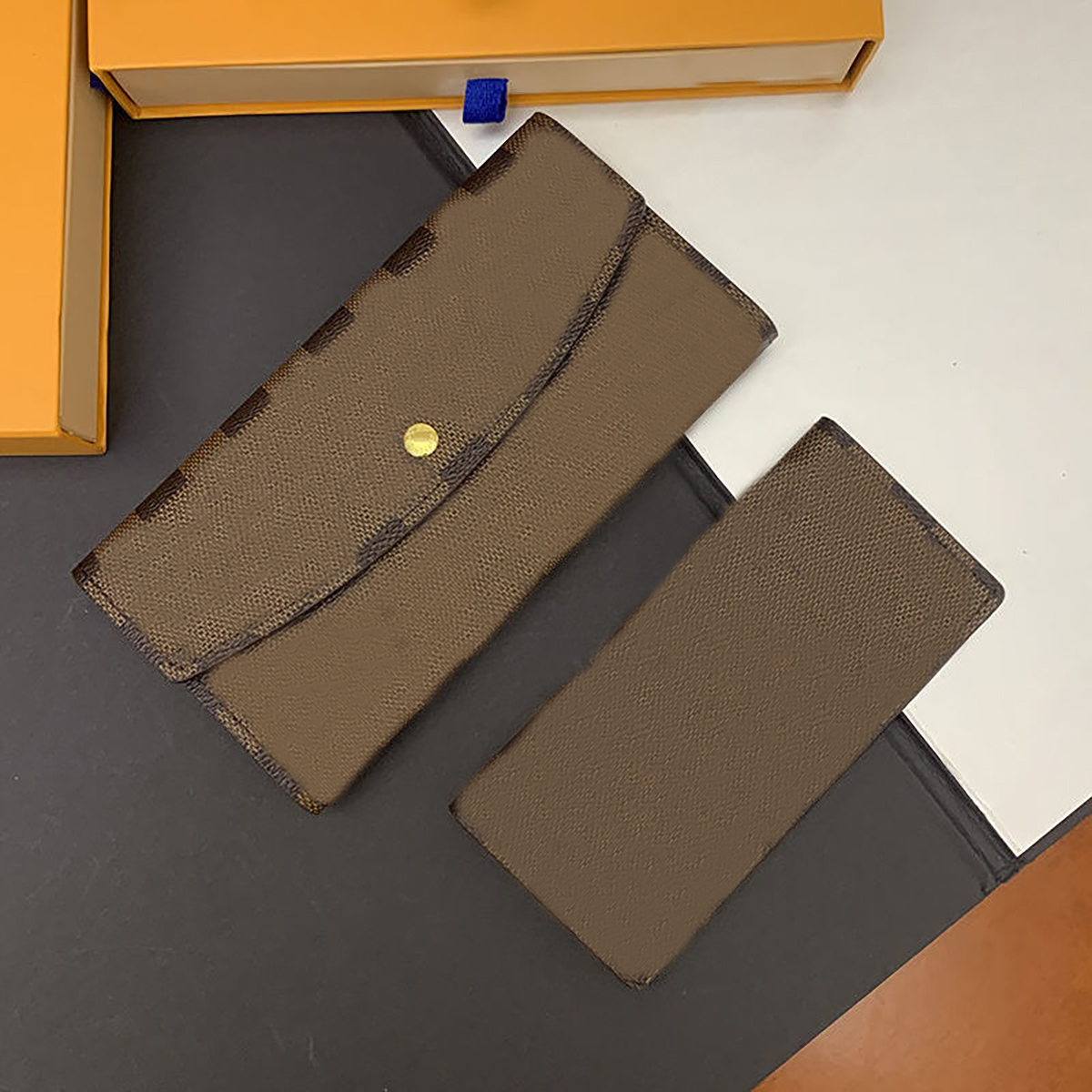 

Wallet Unisex Designer Long Wallets Purse 2 in 1 Classic Card Holder with Orange Gift Box, Brown letter pattern