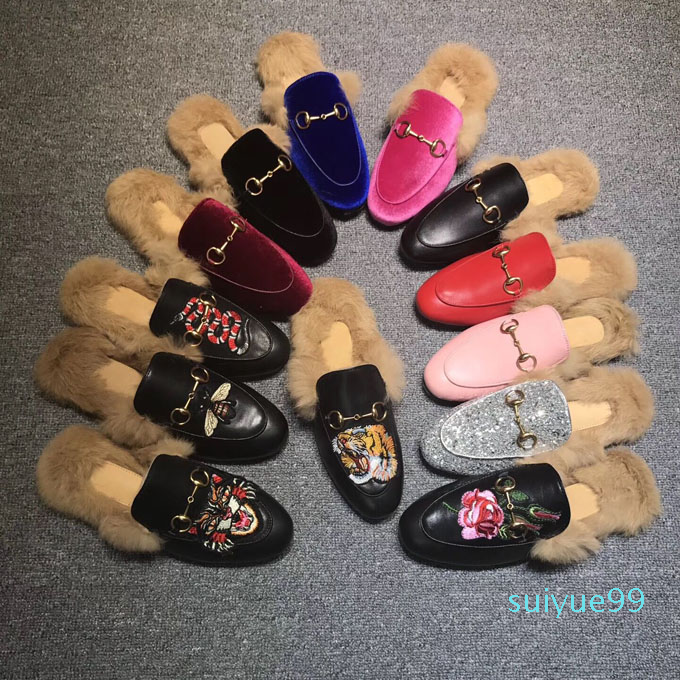 

Hot Sale-Designer leather loafers Fur Muller slipper with buckle Fashion women Ladies Casual Fur Mules Flats 2021, Women size