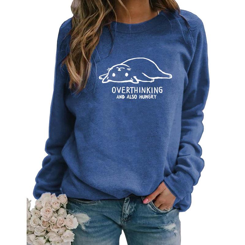 

Women' Hoodies & Sweatshirts Overthinking And Also Hungry Print Graphic Women Spring Autumn For Female Femmes Winter Sweet Cat Lover Gift, Black