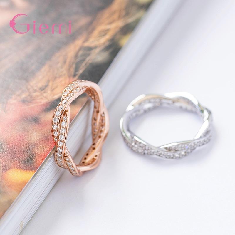 

Cluster Rings Sterling Silver S925 Finger For Men Women Gift Jewelry Fashion Austrian Crystal Inlay Twisted Eternity Ring