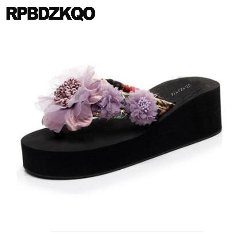

Slippers Most Products Shoes Wedge Slides Floral Print Flatforms Footwear 2021 Women Platform Flower Sandals Flip Flop, Black