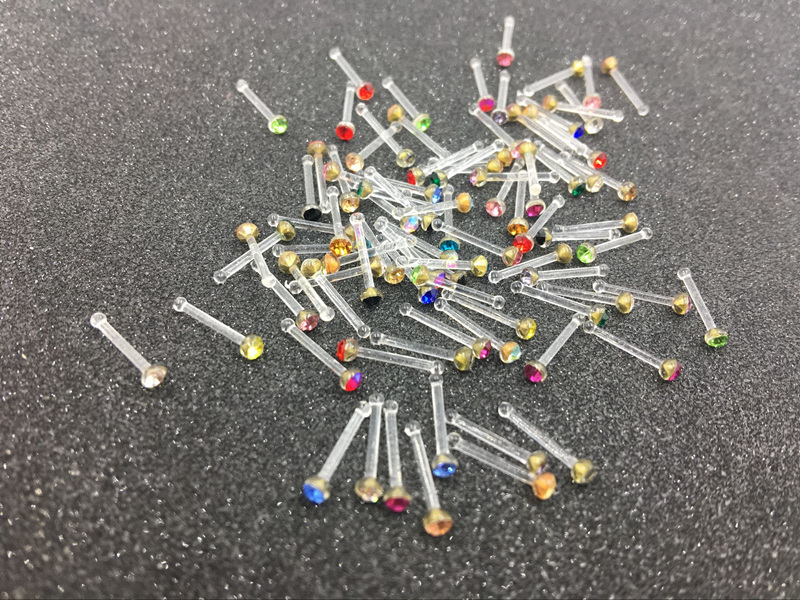 

shippment LOT100pcs 20G RETAINERS HIDE PIERCING CLEAR Gems NOSE RING BONE STUD Body Jewelry For Women, Silver