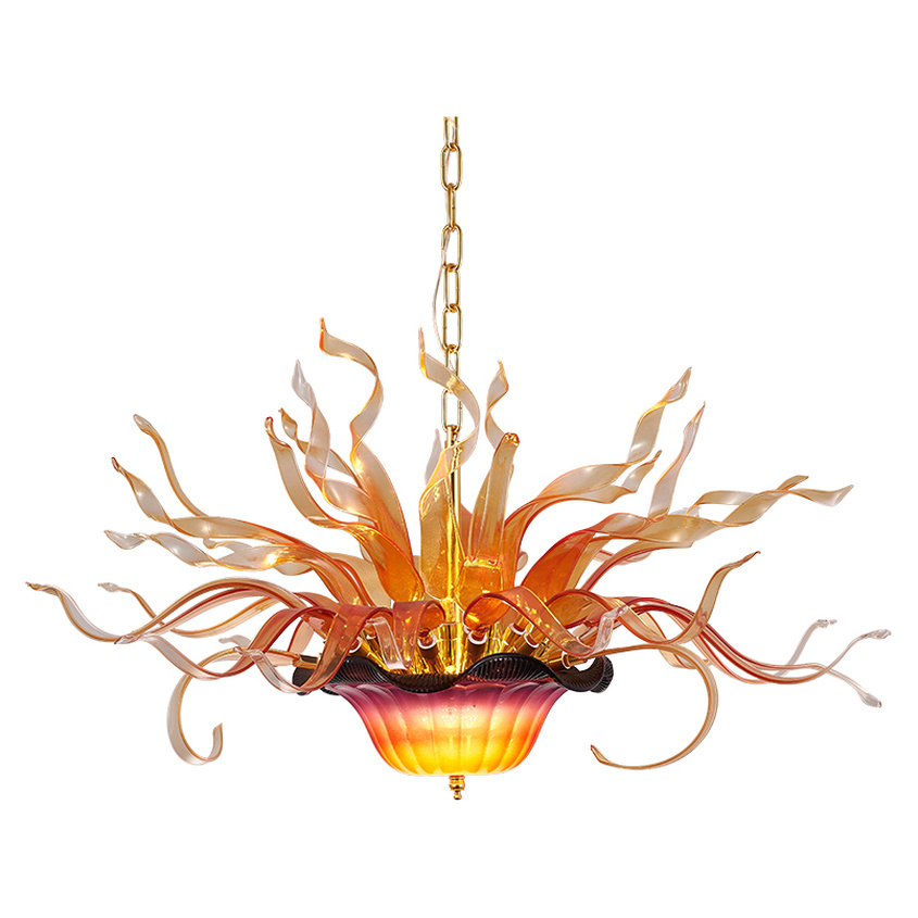Luxury Art Pendant Lamp Murano Flower LED Hanging Flame Lamps 32 by 20 Inches Blown Glass Ceiling Mounted Chandeliers for Dining Room-image-655416728
