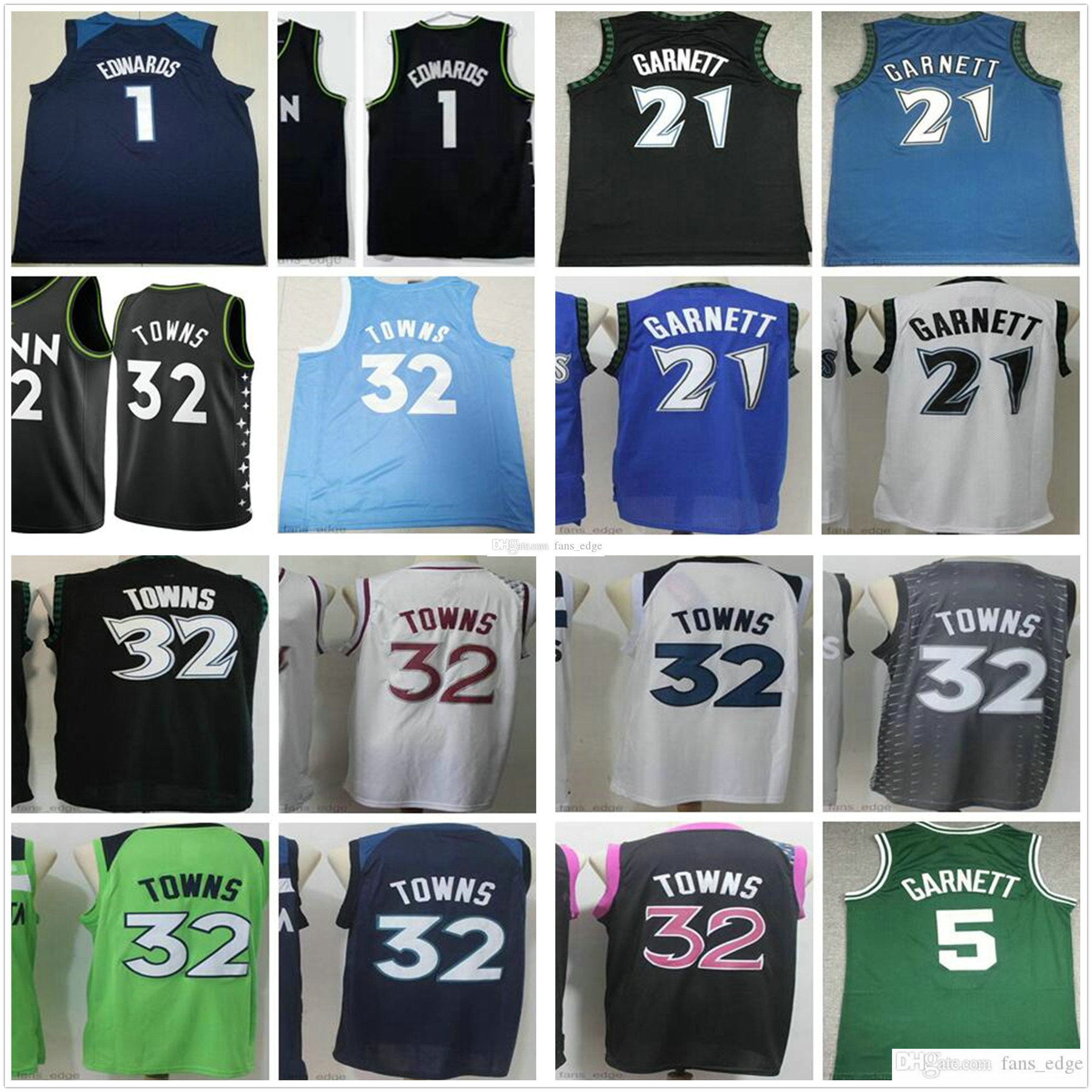 

NCAA Mens Retro Minnesota Kevin 21 Garnett Jersey Black White Blue Karl-Anthony 32 Towns Anthony 1 Edwards Timberwolves Basketball Jerseys, Black;red