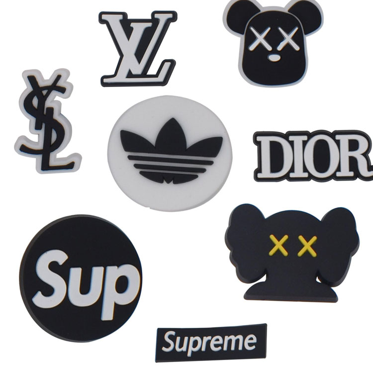 

black white fashion shoe charms pvc sport soft rubber shoecharms buckle for hole croc shoes decoration gift