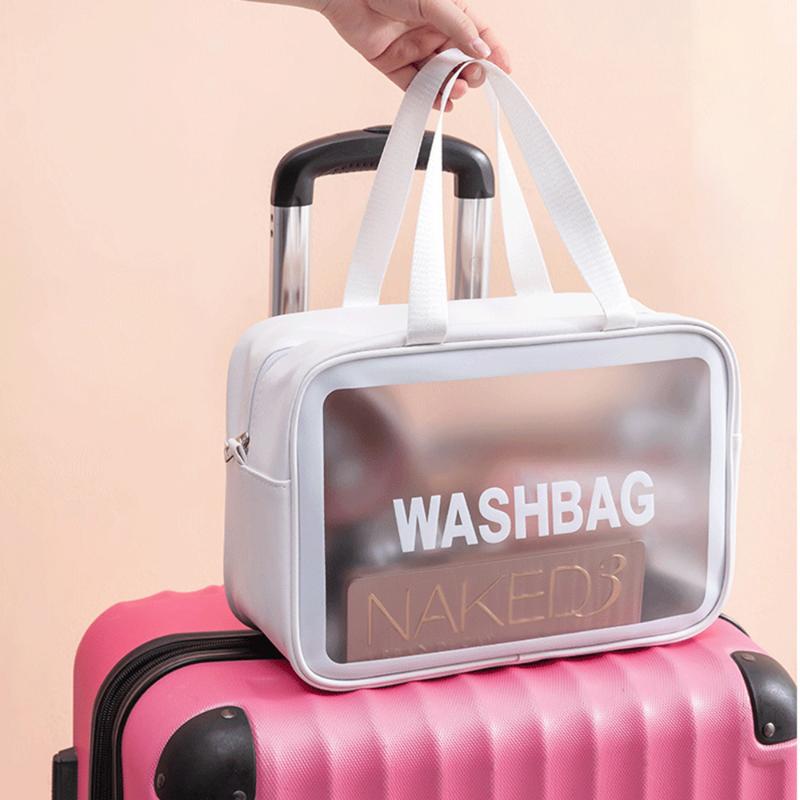 

Portable Storage Bag Handbag Waterproof Storage Bag Large Capacity Wash Pu Makeup Frosted Makeup, White-semicircle