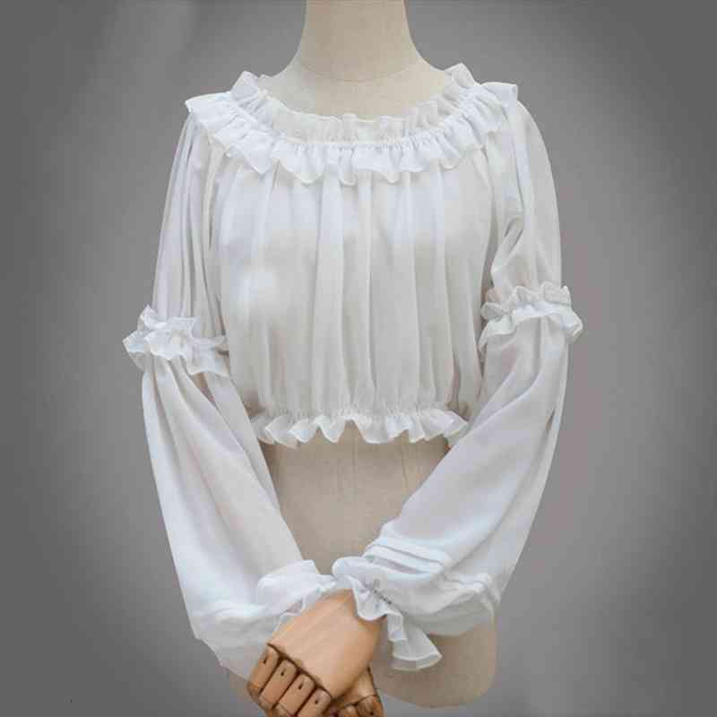 

spring summer chiffon short lolita womens shirt gothic victorian girls casual bottoming white black corset