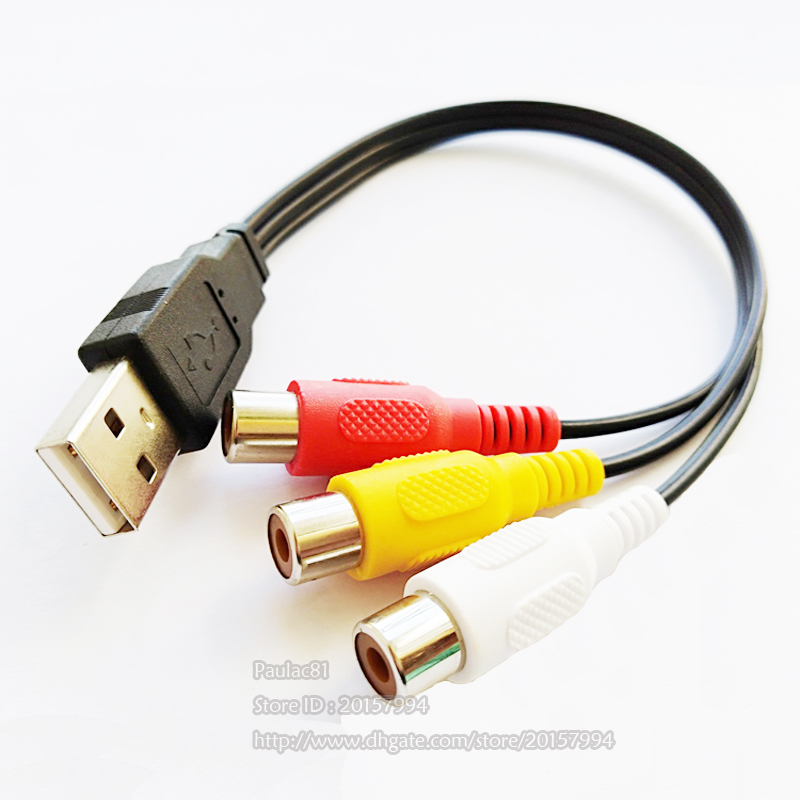 

USB 2.0 A Male to 3 RCA Female Audio Video AV Adapter Cord Cable 25CM/2PCS