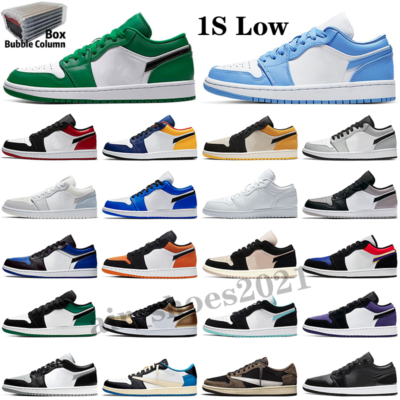 

Mens 1 low Basketball shoes University Black Cyber paris Military Blue UNC 1s Cactus Jack Bred Toe Women trainers Sports Sneakers Scotts Scot, Color 19
