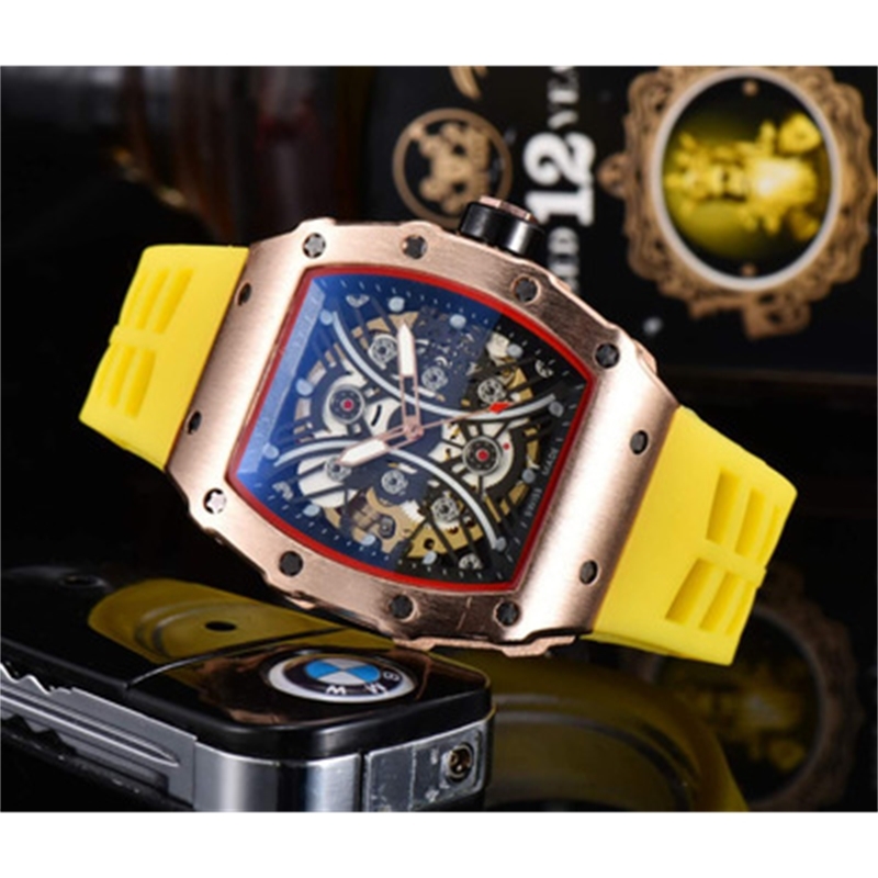 

Hot Selling Fashion Hollow Ghost Rubber Band Mechanical Men's Watch in 2021, Slivery;brown