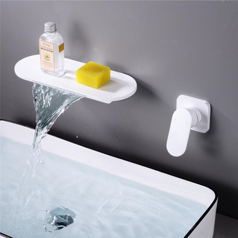 

2021 New Wall Mounted Brushed Gold Bathroom Sink Faucet In-wall Black Waterfall Basin Mixer Tap Set Combination Blanoir Ktyb