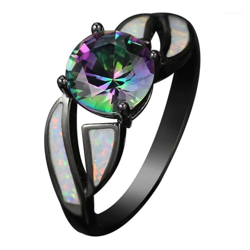 

Wedding Rings Women Zircon Ring Mysterious Colored Crystal Jewelry Accessories Black Fire Egg Shape Anniversary Girlfriend Gift, Slivery;golden