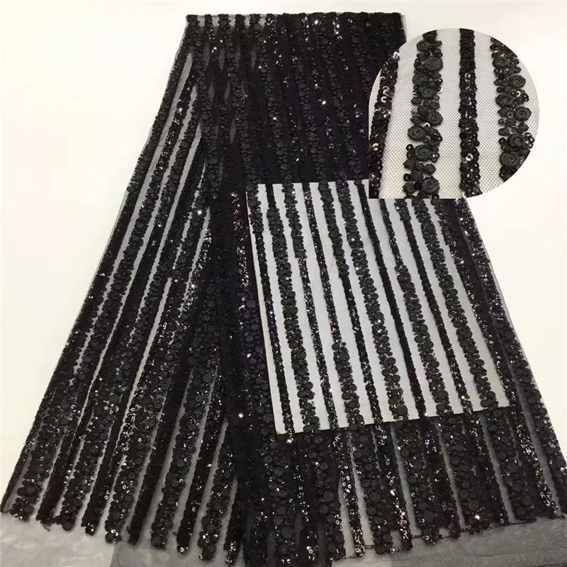 

Ribbon Nigerian Lace Fabric 2021 High Quality French With Sequins Fashion African Mesh Fabrics 5Yards Dress Ru18-27