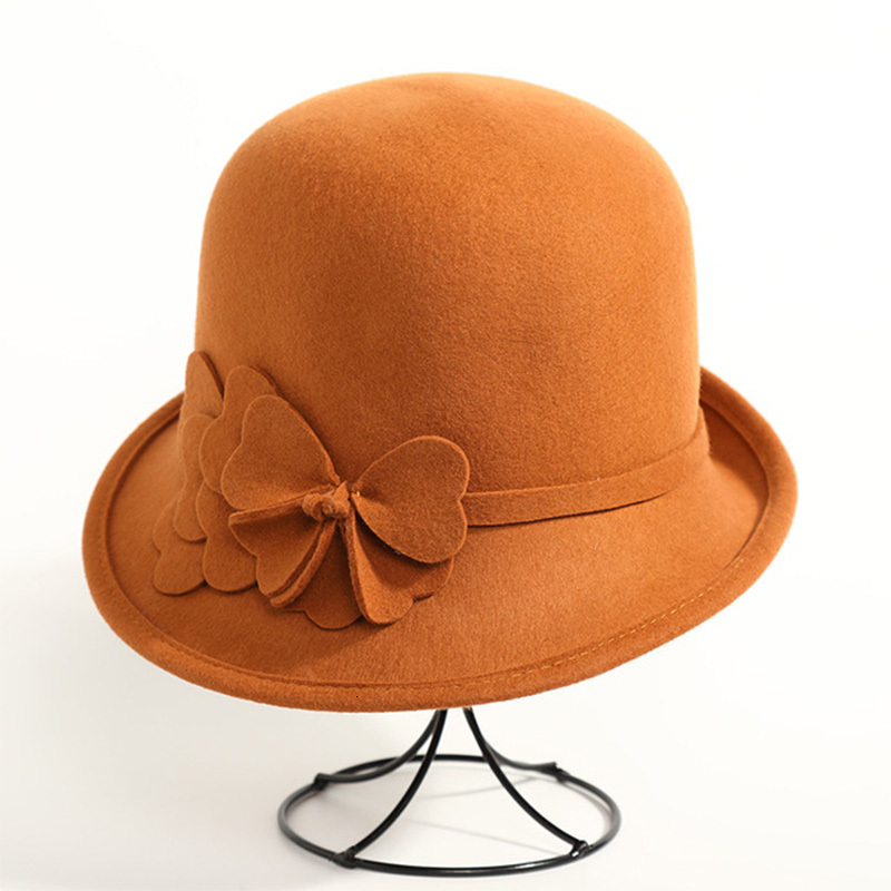 

2021 New Women Winter Hats Elegant Ladies Fedoras Retro Collapsible Soft Knit Wool Cloche Hat Bucket Flower Iw3r, Bungundy