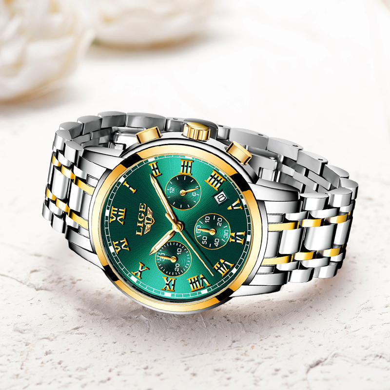 

LIGE 2021 New Fashion Women Watches Ladies Top Brand luxury Waterproof Quartz Clocks Watch Women Stainless Steel Date Gift Clockg, Gold black l