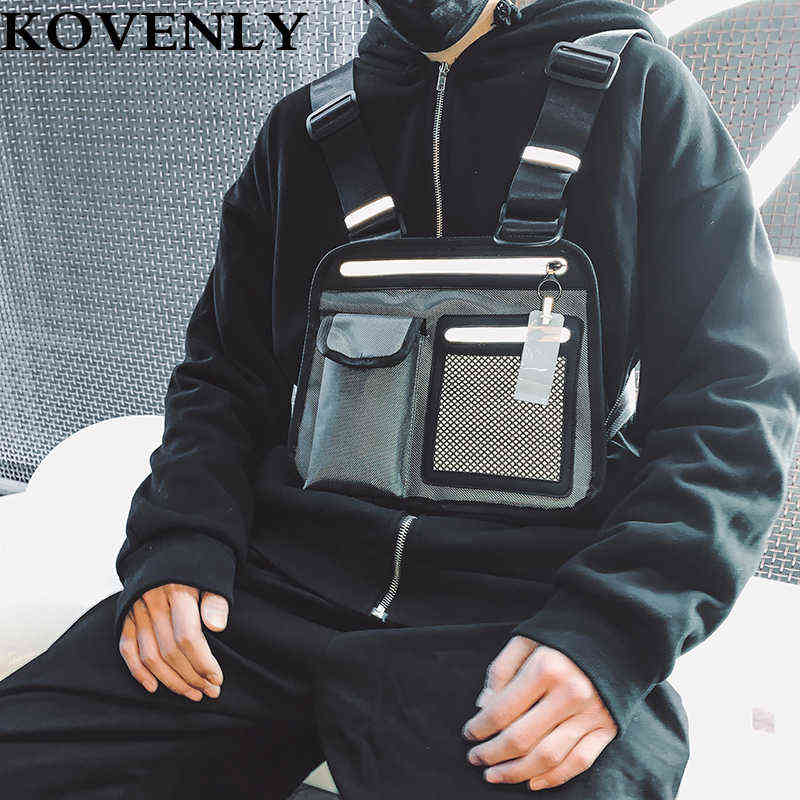

Cross Body Bags Reflective Tactical for Men Chest Rig Hip-hop Male Nylon Vest Pocket Functional Streetwear Waist 1124, Grey tactical bag