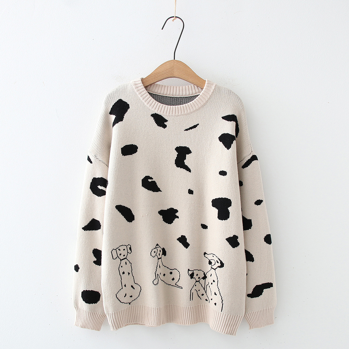 

2021 New Winter Pullover Womens Sweater Cartoon Dog Print Long Sleeve Knitwear Lady Jumper Knitted Tops V329, Brown