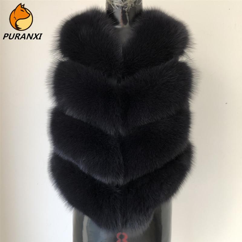 

Women's Fur & Faux Arrival Real Vest Women Natural Gilet Volpe Genuine Waistcoat Short Fashion Thick Warm Winter, Black