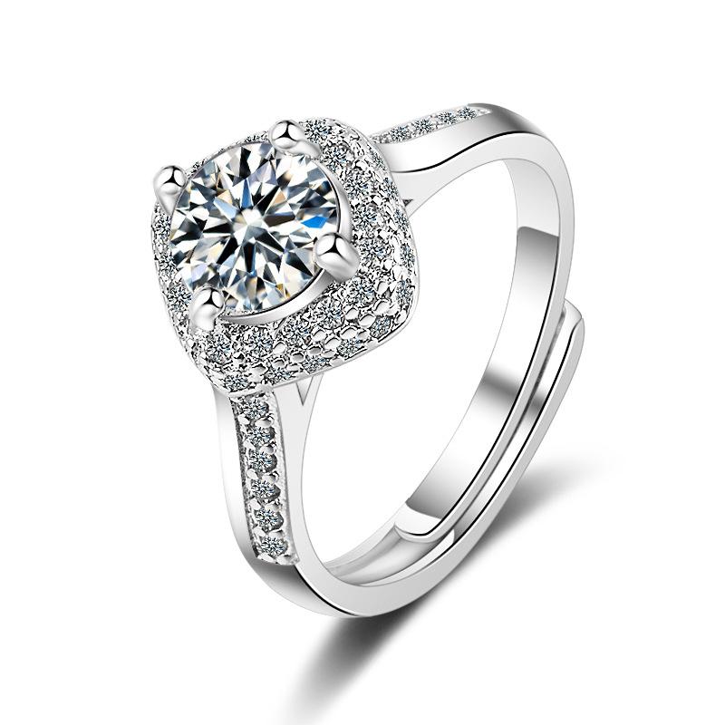 

Cluster Rings 100% 925 Sterling Silver Trendy Shine Cubic Zirconia Lady Finger Wedding Jewelry Women Open No Fade Ring Drop, Golden;silver