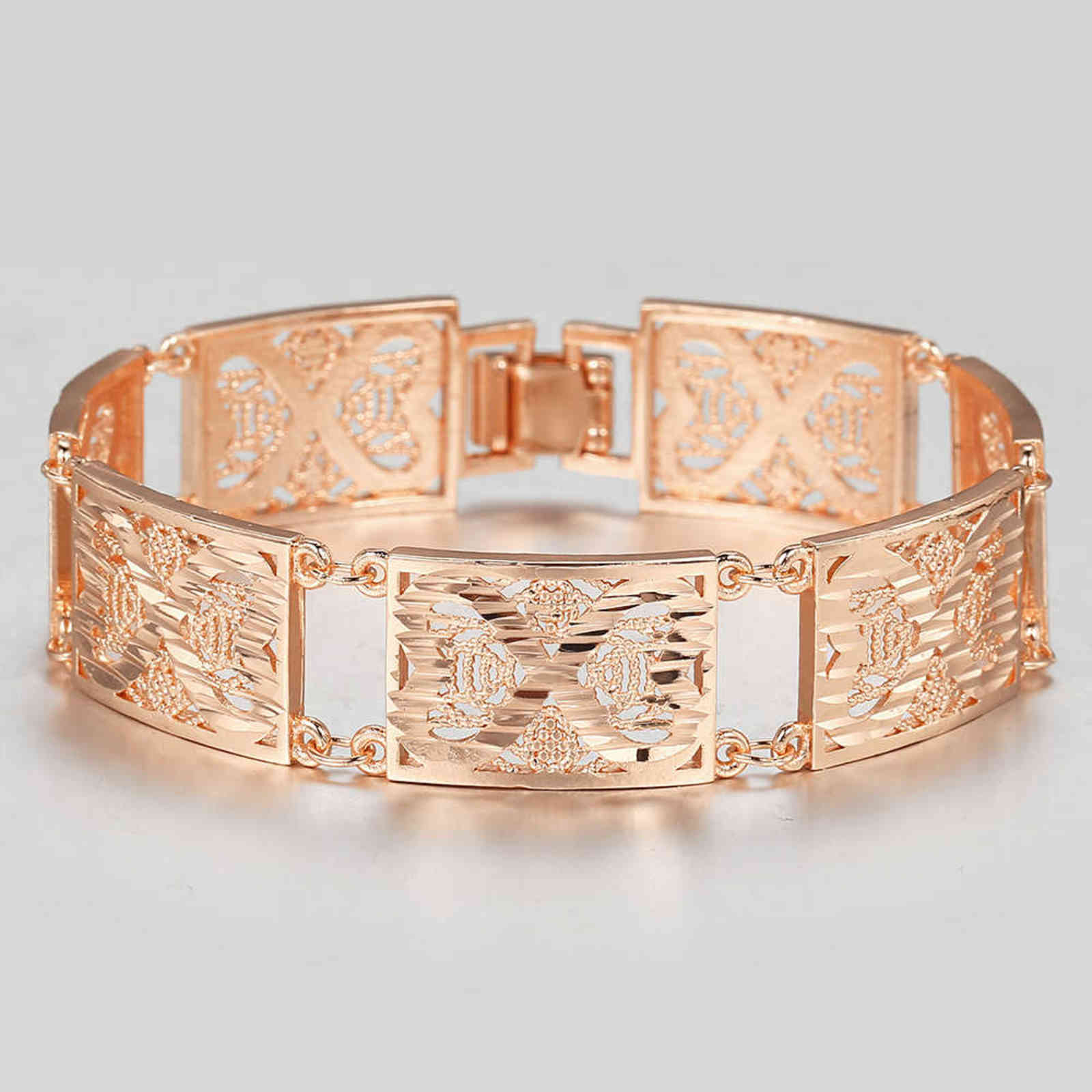 

New Vintage 585 Rose Gold Bracelet for Women Girls Vine Patterned Chain Bangle 15mm Big Wristband Party Jewelry Gift Cb61