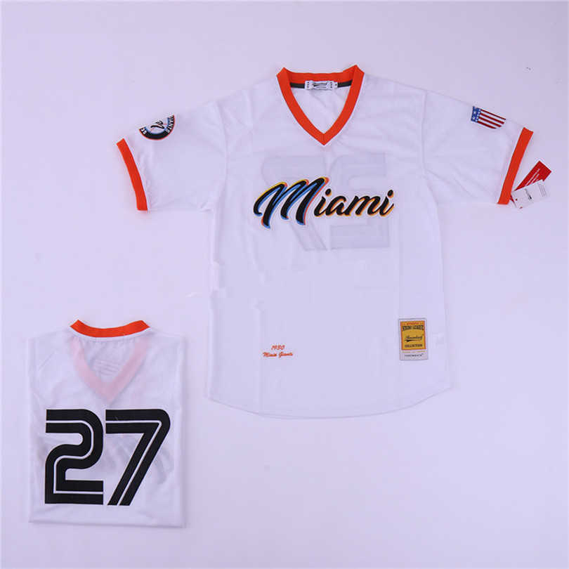 

Men Black Negro League 27 Miami Giants Baseball Jersey Pullover Cool Base Breathable Pure Cotton All Stitched Team Color White Good Quality