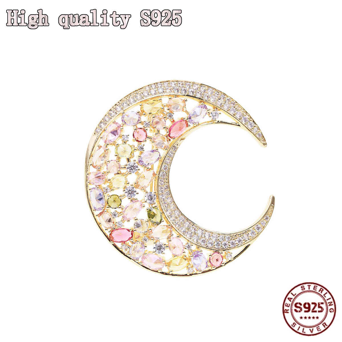 

Fashion Jewelry High Quality Shining Zircon Charming Pin Moon Shaped Brooch
