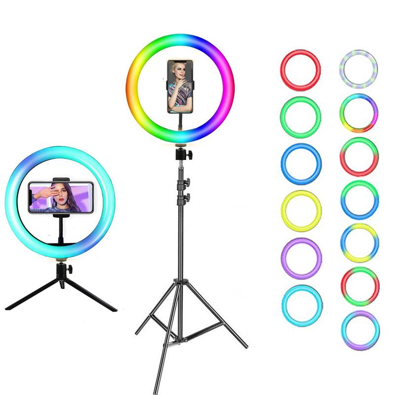 

Dimmable RGB LED Selfie Ring Fill Light Photo Ring Lamp With Tripod Stand For Makeup Video Live Youtube Tik Tok
