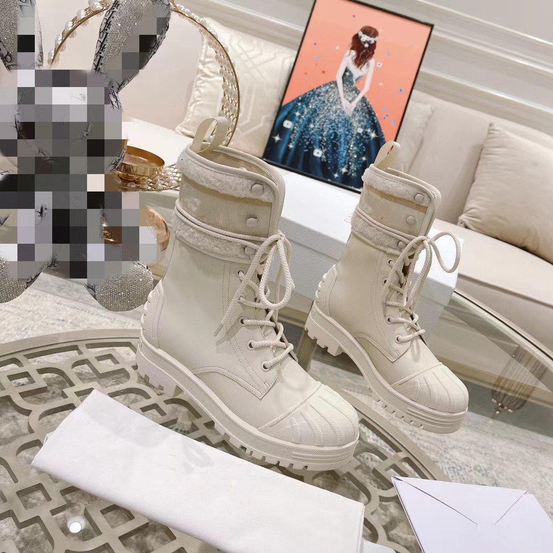 

Autumn Winter High Quality Shell Head Martin Boots Designer Fashion Elastic Chelsea Ankle Boot Lace-up Non-slip Luxury Women Shoes Versatile Roman Booties Size 35-40, Box